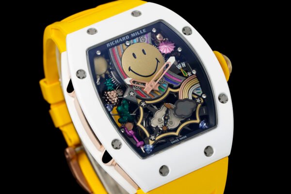 rm88 smile tourbillon auper reissue watch features a fun skeletonized dial.