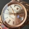 luxury men watch, daydate, 40mm, 18 rose gold, day and date display.
