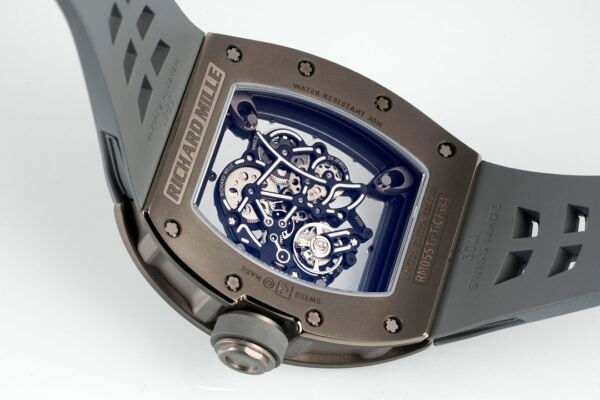 rm055 all-gray transparent case back clearly shows the internal structure of the movement.