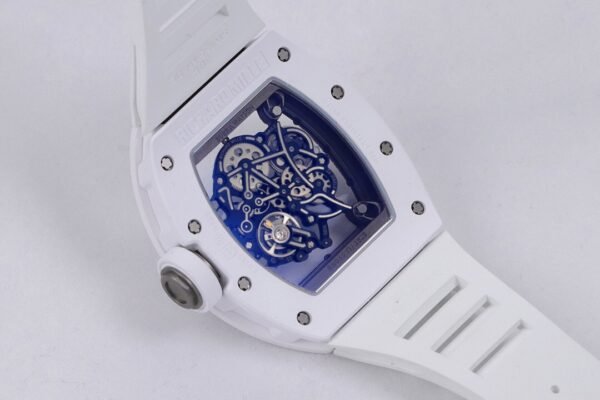rm055 all-white transparent case back clearly shows the internal structure of the movement.