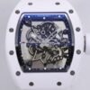 close-up front view of the rm055 all-white skeleton dial