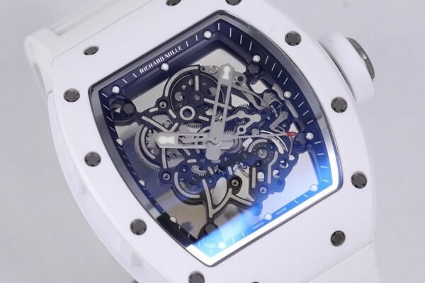 skeletonized dial with grade 5 titanium baseplate and double mainspring barrels